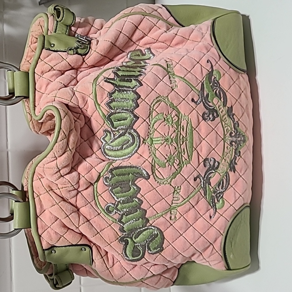 Juicy Couture Vintage Y2K SALE Rare Velvet Pink and Green Women's Bag - Picture 10 of 16